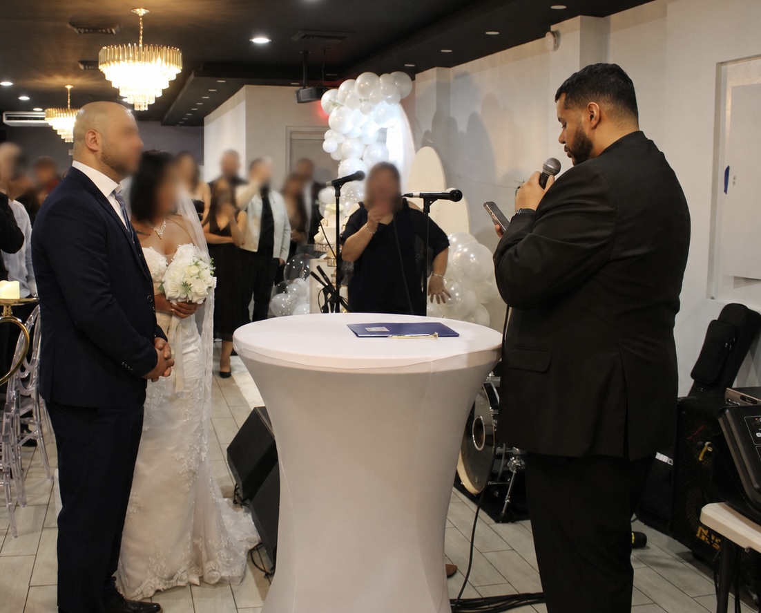 Ramon officiating an indoor ceremony